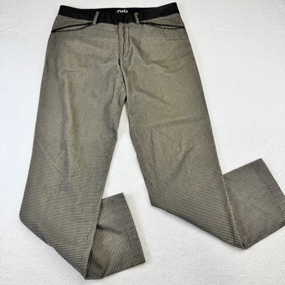 D&G Dolce & Gabbana Wool Trousers Men 34 Black Brown Houndstooth & Leather